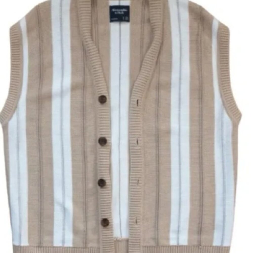 Abercrombie & Fitch Oversized Striped Brown/Tan/White Buttoned Knit Vest